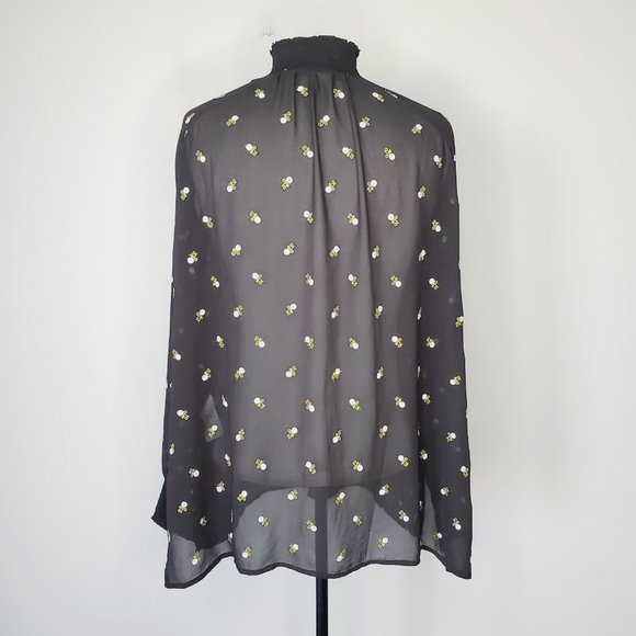 CABI Cottagecore Embroidered Floral Black Chiffon Top Blouse - Picture 3 of 10